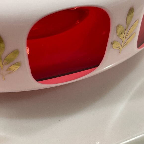 -Vintage Ruby and Milk-glass Hand Painted Bowl- Mod Kitchen Luxe - Picture 10 of 16